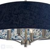 English Heritage Down House 4 Light Shadelier Satin Chrome and Blue With Shade